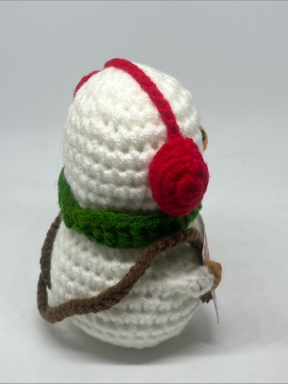 Hand Crafted White Snowman with Red Ear Muffs and Green Scarf - Picture 6 of 12